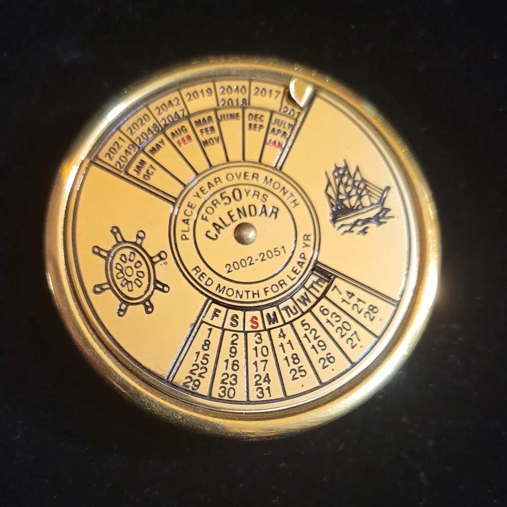 Vtg Maritime Brass 50 Year Perpetual Calendar 2002 - 2051